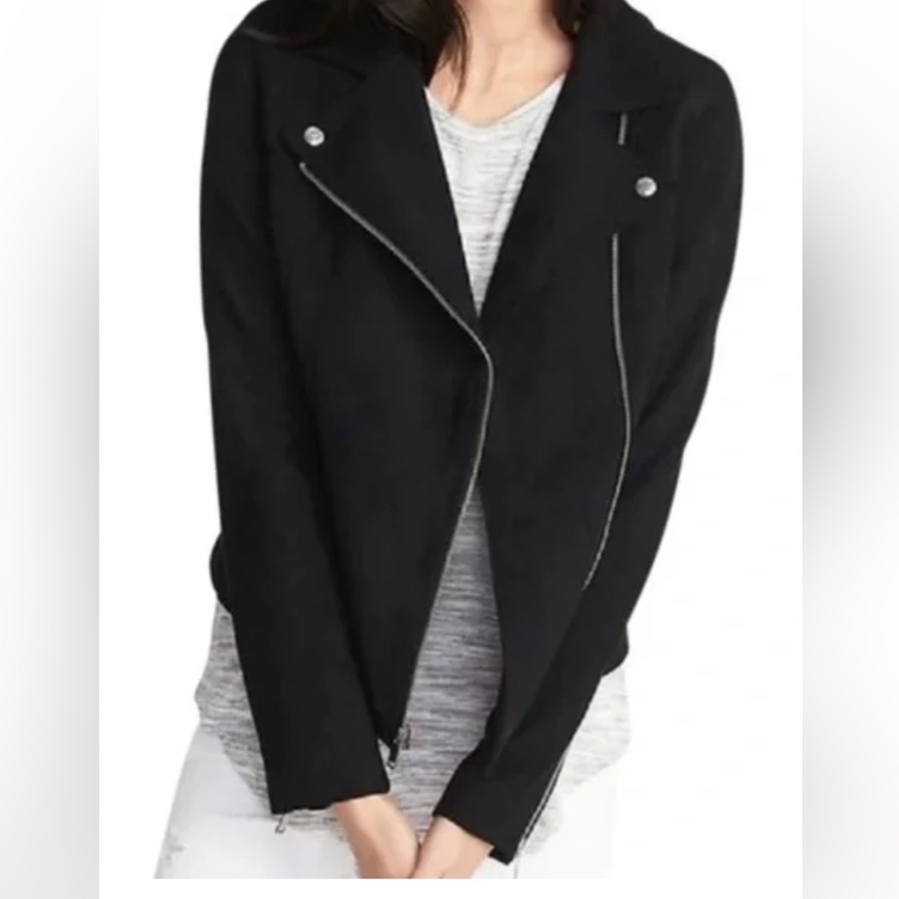 Old Navy Black Moto Zip Jacket with Asymmetrical Front